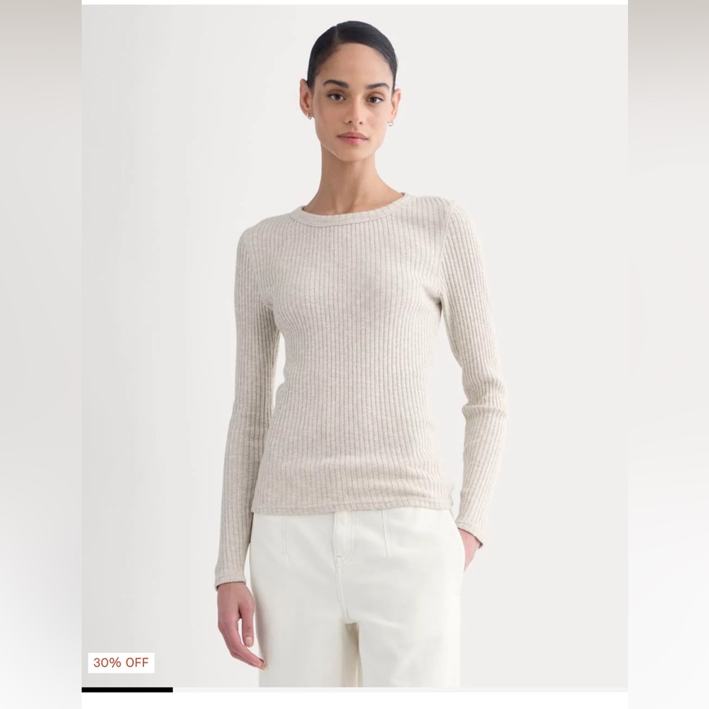 Everlane Women's Long-Sleeve Crew Neck Ribbed Knit Sweater White Size Large